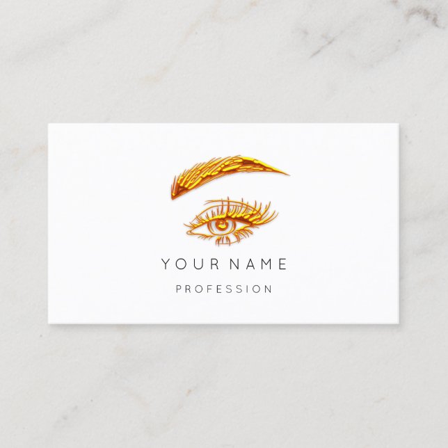 Golden Lashes Brows Makeup Logo White   Minimalism Business Card (Front)
