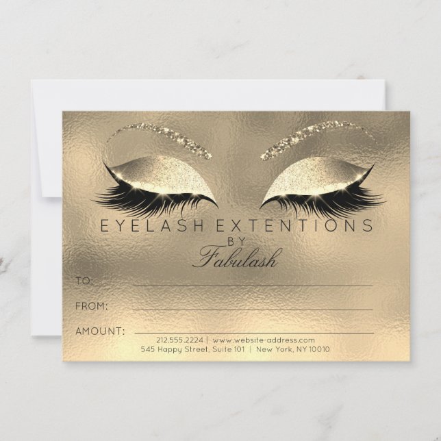 Golden Lashes Extension Makeup Certificate Gift (Front)