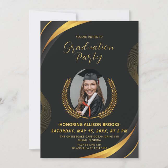 Golden Laurel Wreath Graduation Party Invitation (Front)