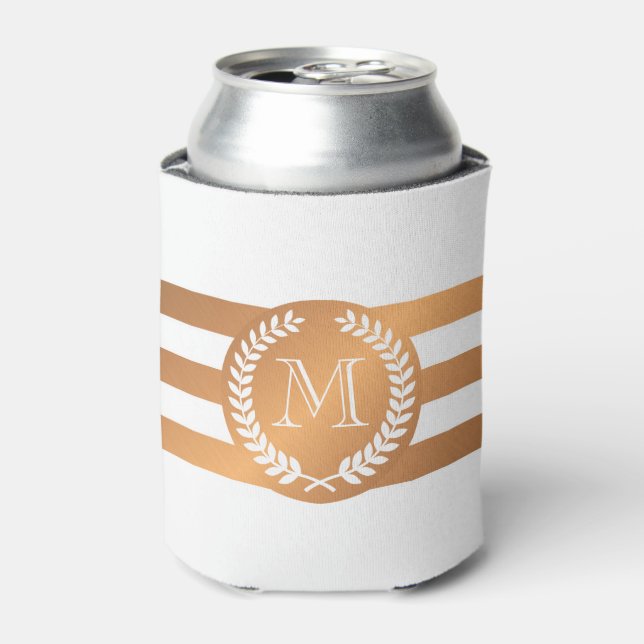 Golden Laurel Wreath Monogram Can Cooler (Can Front)