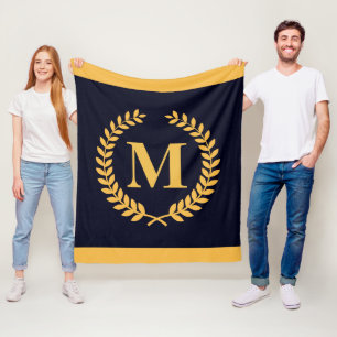 Golden Laurel Wreath Monogram Fleece Blanket
