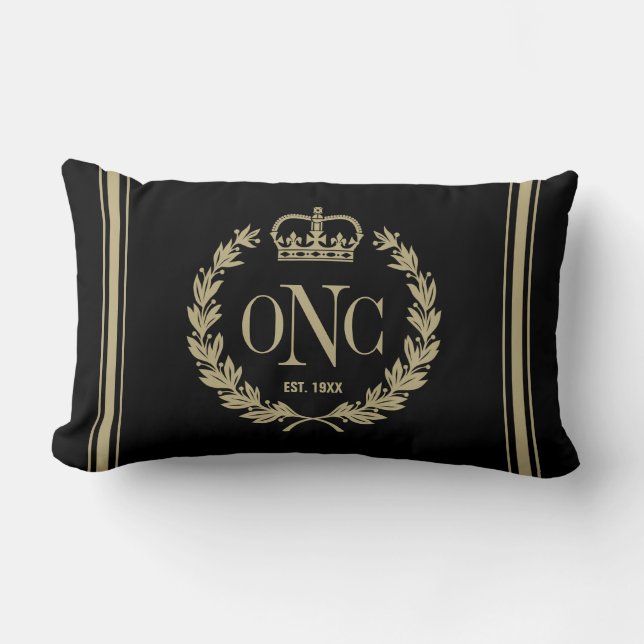 Golden Laurel Wreath Monogrammed Logo Pillow (Front)