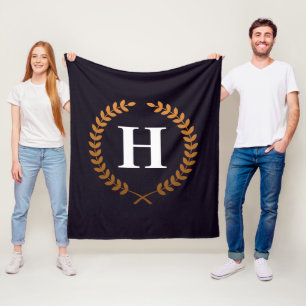 Golden Laurel Wreaths Monogram Fleece Blanket