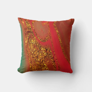 Golden Lava Flow – Red Orange & Metallic Gold  Cushion