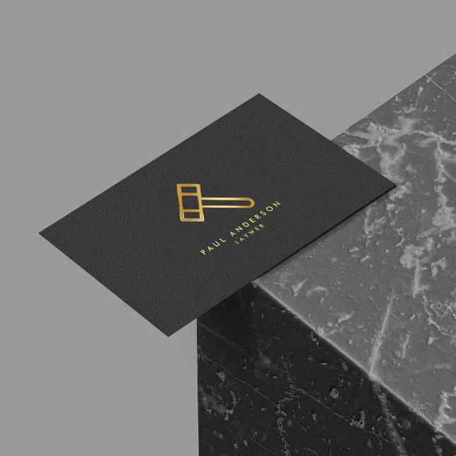 Golden Lawyer Hammer Logo Elegant Monogram Business Card (Creator Uploaded)