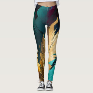 Golden Leaf – Abstract Botanical Modern Art Leggings