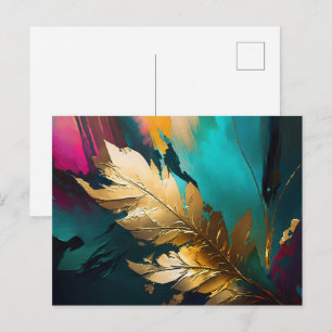 Golden Leaf – Abstract Botanical Modern Art Postcard