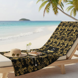 Golden leaf and black luxury   Monogram custom Beach Towel
