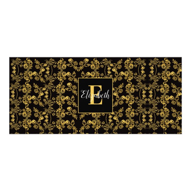 Golden leaf and black luxury | Monogram custom Rack Card (Front)