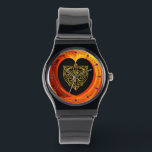 GOLDEN LEAF,  black orange yellow Watch<br><div class="desc">Elegant , unique, colourful 3D digital art,  hi tech jewel : gold heart ,  celtic knots , stylised animals,  vibrant, shiny gem stones, red, orange, yellow organic  fractals,  swirls, waves.  Very accurated design,  modelling and rendering  by Bulgan Lumini (c) .Part from series Hyper Talismans.</div>