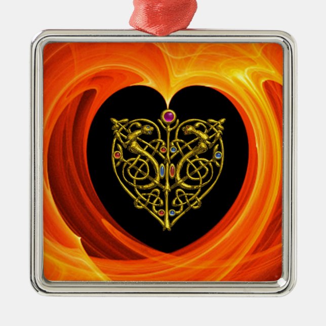 GOLDEN LEAF - CELTIC HEART METAL TREE DECORATION (Front)