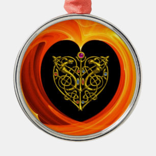 GOLDEN LEAF - CELTIC HEART METAL TREE DECORATION