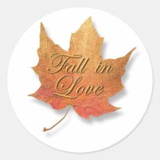 Golden Leaf Fall in Love. Classic Round Sticker