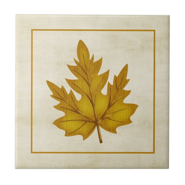 Golden Leaf Fall Season Themed Tile (Front)