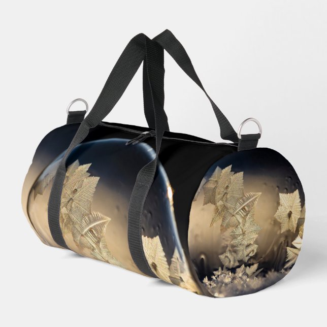 Golden Leaf Filled Bubble in Snow Duffle Bag (Left Corner)