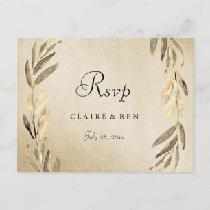 Golden Leaf Gold Foil Wedding RSVP Postcard