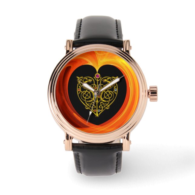 GOLDEN LEAF IN ORANGE FRACTAL SWIRLS WATCH (Front)