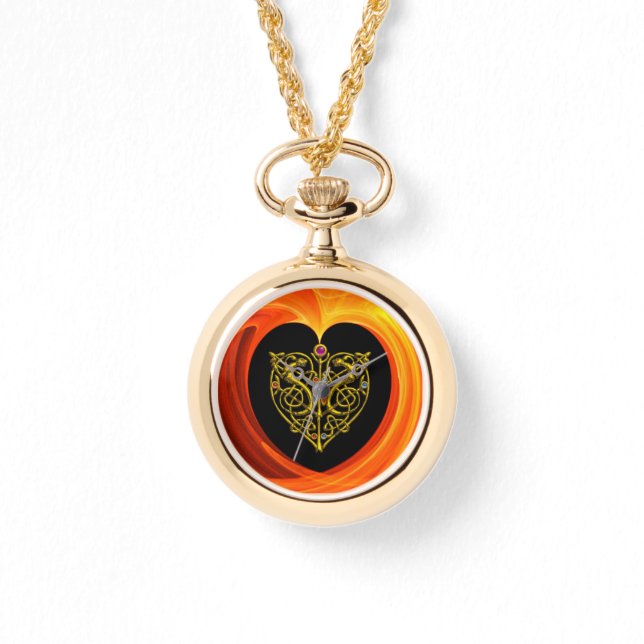 GOLDEN LEAF IN ORANGE FRACTAL SWIRLS WATCH (Front)