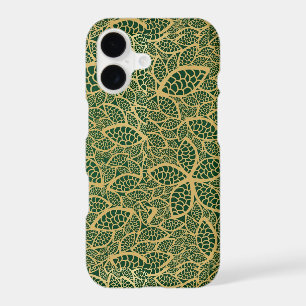Golden leaf lace on green background
