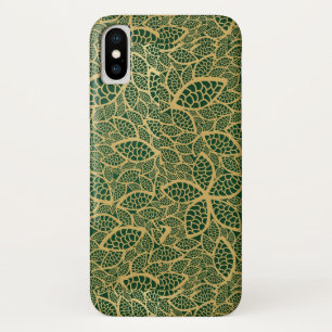 Golden leaf lace on green background Case-Mate iPhone case