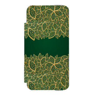 Golden leaf lace on green background incipio watson™ iPhone 5 wallet case