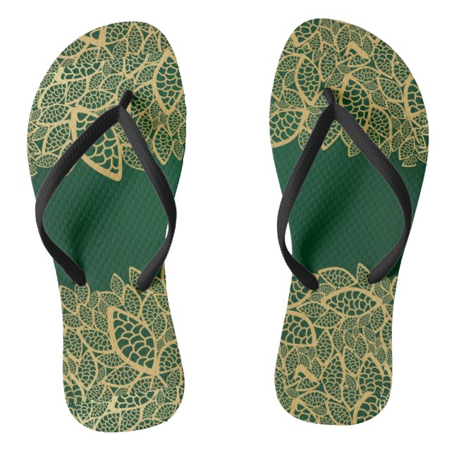 Golden leaf lace on green background jandals (Footbed)