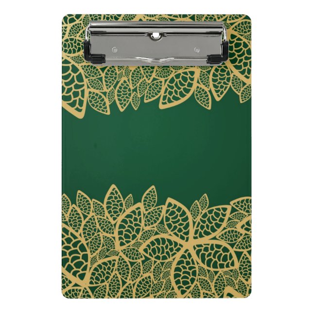 Golden leaf lace on green background mini clipboard (Front)