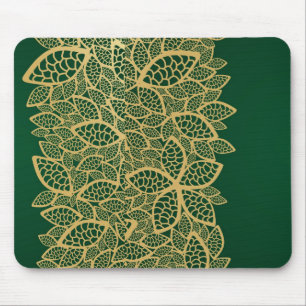 Golden leaf lace on green background mouse pad