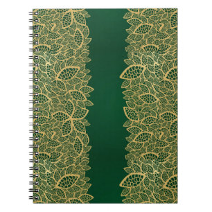 Golden leaf lace on green background notebook