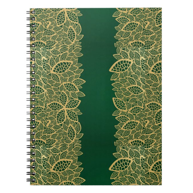 Golden leaf lace on green background notebook (Front)