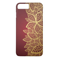 Golden leaf lace on red background