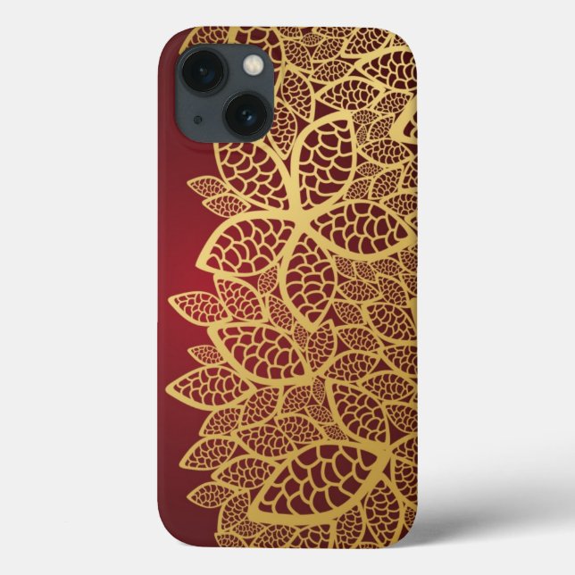 Golden leaf lace on red background Case-Mate iPhone case (Back)