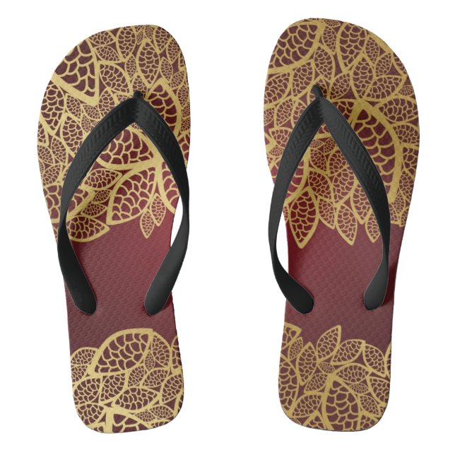 Golden leaf lace on red background jandals (Footbed)