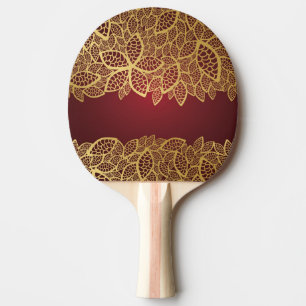 Golden leaf lace on red background ping pong paddle