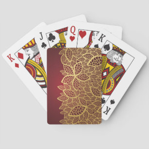 Golden leaf lace on red background playing cards