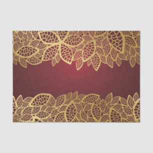Golden leaf lace on red background tissue paper