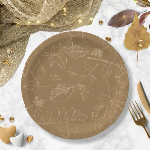 Golden Leaf Pattern Wedding Dark Gold ID655 Paper Plate