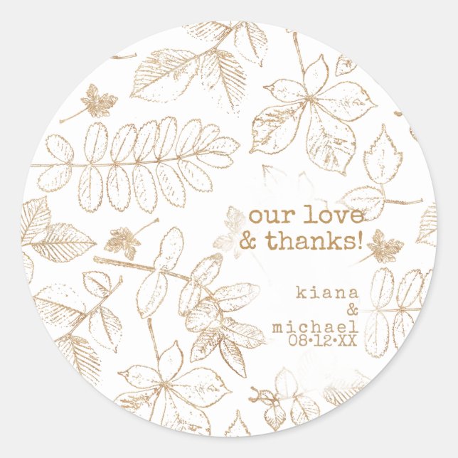 Golden Leaf Pattern Wedding ID655 Classic Round Sticker (Front)