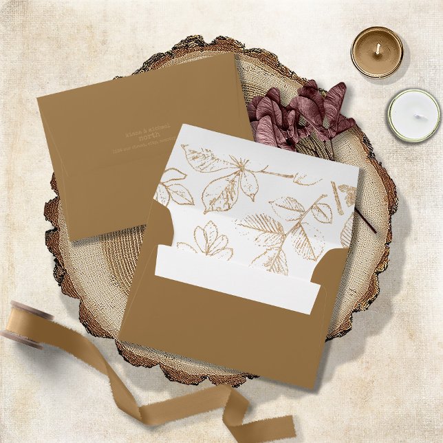 Golden Leaf Pattern Wedding ID655 Envelope (Creator Uploaded)