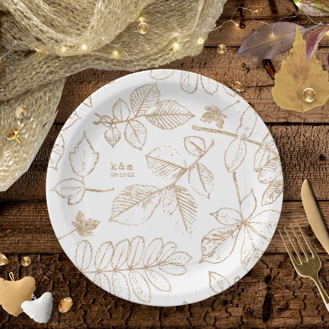 Golden Leaf Pattern Wedding ID655 Paper Plate (Creator Uploaded)