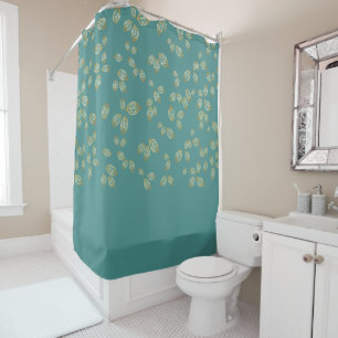 Golden Leaf Shower Curtain in Teal