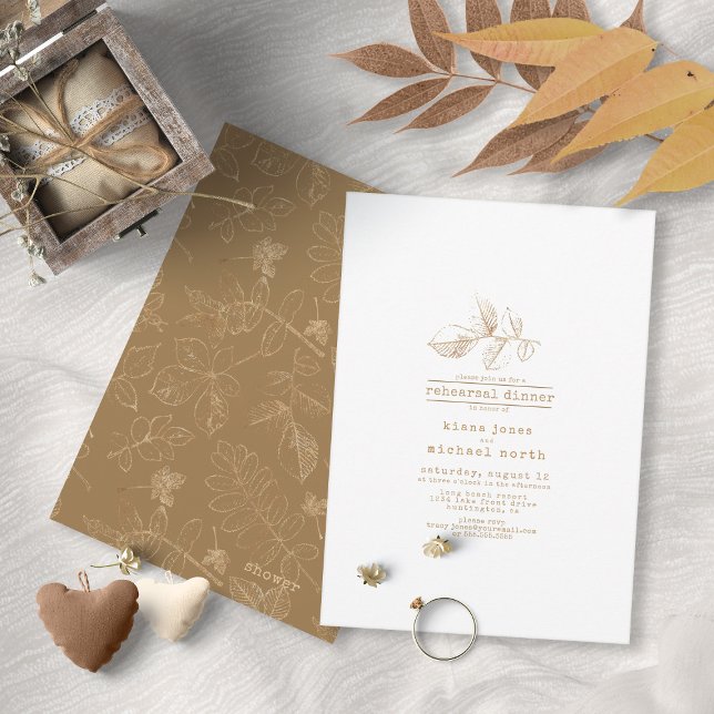 Golden Leaf Wedding Bridal Shower ID655 Invitation (Front/Back In Situ)