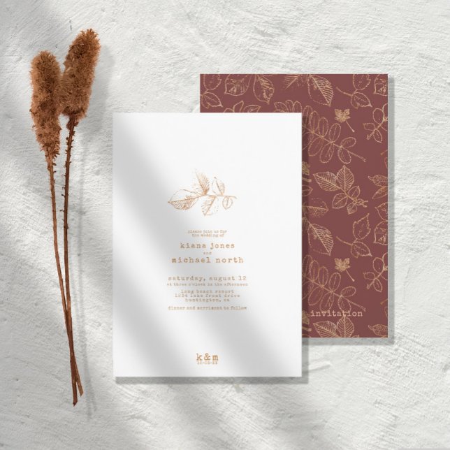Golden Leaf Wedding Gold/Burgundy ID655 Invitation (Creator Uploaded)