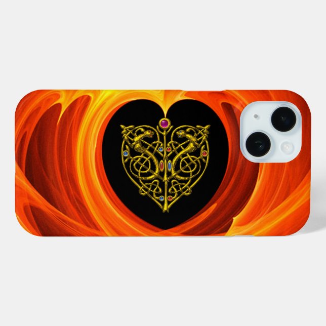 GOLDEN LEAF WITH CELTIC KNOTS, Black Orange Yellow Case-Mate iPhone Case (Back (Horizontal))