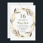 Golden Leaf Wreath 16th Birthday Party Invitation<br><div class="desc">Golden Leaf Wreath 16th Birthday Party Invitation

Matching collection in Niche and Nest store. Artwork by www.EssemCreatives.etsy.com</div>