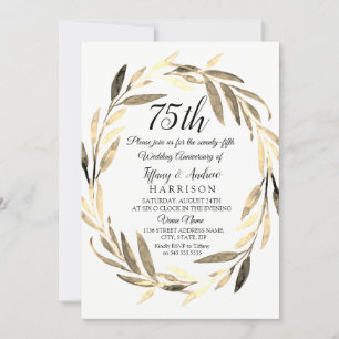 Golden Leaf Wreath 75th Wedding Anniversary Invite