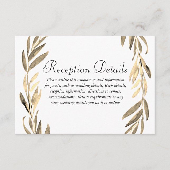 Golden Leaf Wreath Wedding Reception details Enclosure Card (Front)
