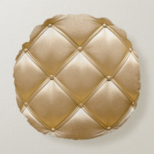 Golden Leather Upholstery Closeup Round Cushion