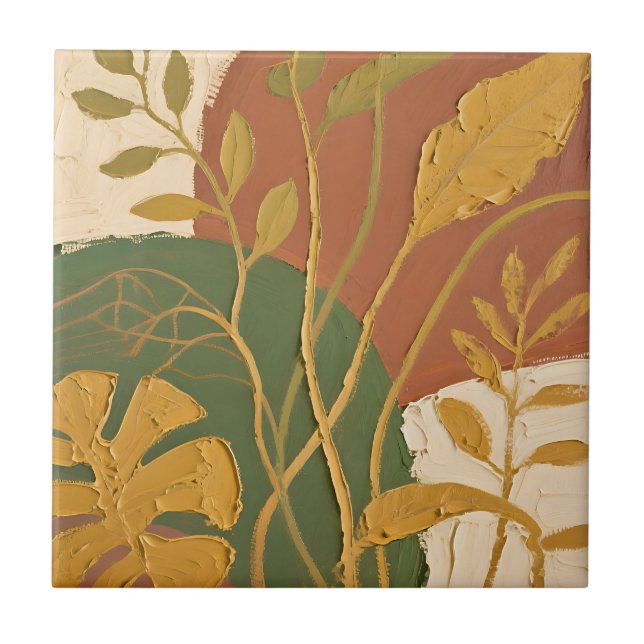 Golden Leaves Abstract Tile (Front)