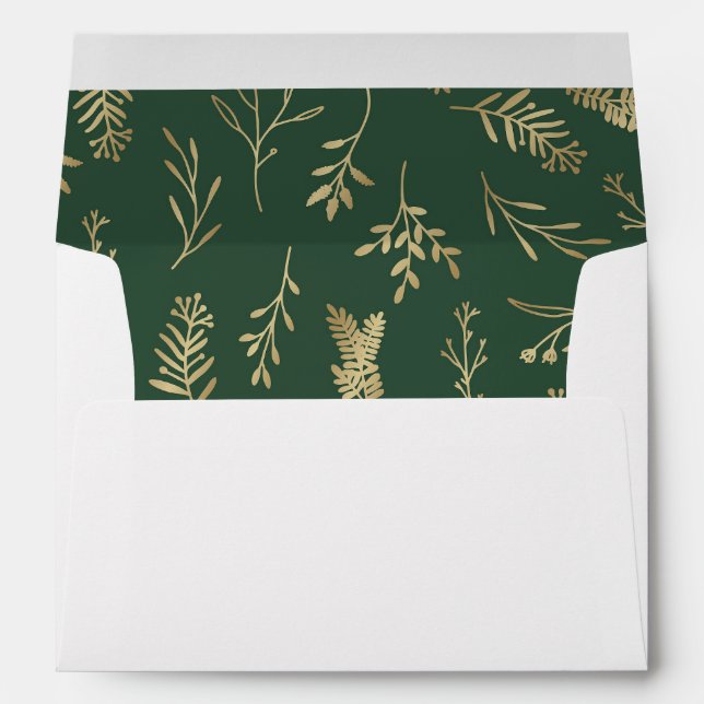 Golden Leaves Branches Christmas Holiday Evergreen Envelope (Back (Bottom))